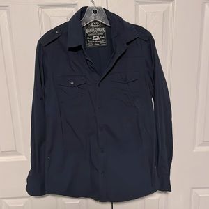 Broken Threads brand navy button up shirt